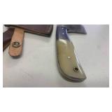 Damascus Steel Full Tang Small Cleaver with Bone Handle and Leather Sheath Cheese Hatchet approx 7.5 inches Skinner Knife