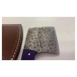 Damascus Steel Full Tang Small Cleaver with Bone Handle and Leather Sheath Cheese Hatchet approx 7.5 inches Skinner Knife