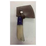 Damascus Steel Full Tang Small Cleaver with Bone Handle and Leather Sheath Cheese Hatchet approx 7.5 inches Skinner Knife