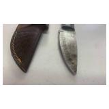 Handcrafted Damascus Steel Full Tang Knife Skinner Blade with Bone and Wood Handle with Leather Sheath approx 8 inches Hunting Fishing