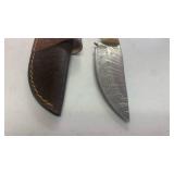 Damascus Steel Hunting Knife Skinner Blade Fishing Full Tang with Bone Handle and Leather Sheath approx 9.25 inches