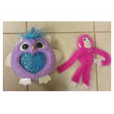 Plush Owl and Pink Monkey Toy Set