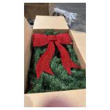 Garvee Pre-Lit Christmas Wreath with Bow, 60\" Lighted Bow & Winter Artificial Wreath Greenery, Durable PVC, - Retail: $0