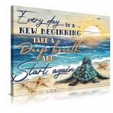 Pack of 3 familypers Sea Turtle Wall Art Every Day Is A New Beginning Motivational Turtle Canvas Poster Teal Underwater Animal Giclee Prints Artwork Vintage Wall Decor For Bathroom Living Room 16x24 I