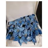 24 Set Christmas Blue Glitter Poinsettia Flowers Picks Christmas Tree Ornaments for Winter Blue Teal Christmas Tree Wreaths Garland Holiday Seasonal Wedding Decorations