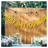 Yasmart Life 50th Birthday Decorations Banner for Women Men Pre-Strung Gold Glitter Birthday Decoration Sign Funny 50th Bday Supplies Banner