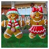 Chunful 2 Pack Pink Gingerbread Man Yard Decorations 3D Christmas Metal Yard Stakes Christmas Gingerbread Decorations for Xmas Winter Outdoor Home Lawn Garden Pathway Holiday Party Decor