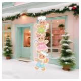 Roowest Christmas Gingerbread Decoration Outdoor 44 Inch Tall Candyland Yard Sign with Stakes Large Pink Gingerbread Lawn Sign for Holiday Decor Home Lawn Pathway Walkway Garden Patio Outdoor