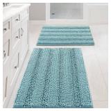 H.VERSAILTEX Extra Thick Chenille Striped Pattern Bath Rugs for Bathroom Non Slip - Soft Plush Shaggy Mats for Floor, Indoor, Entryway (Aqua Haze, 32 x 20 Plus 24 x 17 - Inches)