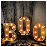 Baquler 3 Pcs Halloween Boo Decorations Light up Boo Sign Marquee LED Letters Lights Decor for Halloween Outdoor Home Room Kitchen Fireplace Tabletop Party Supplies(Orange)