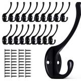 Wall Hooks for Hanging, 20-Pcs Heavy Duty Metal Coat Hooks, for Living Room, Bathroom, Kitchen, Bedroom for Coats, Towel, Hat, Key, Closet, Bag (Black)