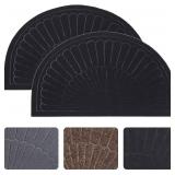 Morning View Half Round Door Mat Indoor Half Circle Front Door Mats Outdoor Entrance Half Moon Welcome Mat Entryway Rug Rubber Back Non Slip Set of 2 (Black)