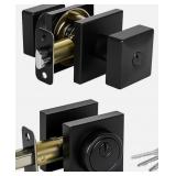 Heavy Duty Square Door Knob with Deadbolt - Matte Black Finish.Front Door Lock Set Exterior Door Lock Set with Deadbolt, Door Knob Set.1pack