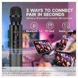 PANDAAR Wireless Karaoke Bluetooth Microphone, Portable Handheld Microphone with with Speaker, Built-in Sound Card Wireless Voice Amplifier for Home Parties,Travel,Music Recording(Black)