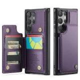 Vinich for Samsung Galaxy S25 Ultra Wallet Case with Card Holder, RFID Blocking Credit Slots Kickstand Shockproof Phone Cover for Women Men, Purple