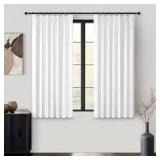 Bright White Heat Blocking Textured Pinch Pleated Cafe Short Curtains 45 Inch Length,Blackout Drapes Flax Linen 2 Panels Set Bathroom/Basement/Kitchen Curtain for 42 Inch Small Half Window (40Wx45L)