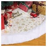 AerWo Christmas Tree Skirt 36 Inch - White Tree Skirt Faux Fur Xmas Trees Skirts with Gold Sequin Snowflakes, Christmas Trees Decorations Ornaments for Party Holiday Home Decor Indoor Outdoor