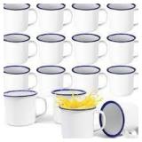 16 Pcs 4 oz Enamel Camping Coffee Mugs Mini Metal Mug with Handle Small White Enamel Mug Vintage Round Tea Cup Portable Drinking Cups for Outdoor Indoor Picnic Travel Camping Holiday Gifts