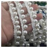 PH PandaHall 4 Yards Pearls Lace Ribbon, 7/8 inch White Pearl Fringe Applique Pearl Lace Trim Fringe Trim Fabric Gimp Braid Trim Ribbon for Costume Curtain DIY Crafts Jewelry Wedding Party Decor