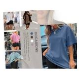 Trendy Queen Womens Oversized Summer T Shirts Fashion Workout Plus Size Tops Short Sleeve Beach Vacation Gym Clothes 2025 Blue XXL
