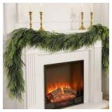 9FT Christmas Garland for Mantle, Artificial Real Touch Norfolk Pine & Cedar Garlands for Xmas Decoration Indoor Outdoor, Realistic Greenery Christmas Garland for Stairs Railing, Fireplace, 1 Pack