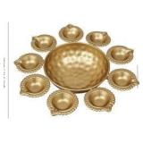 Diya Shape Decorative Urli Bowl for Home Metal Handcrafted for Floating Flowers and Tea Light Candles Home,Office and Table Decor| (Gold Polish urli Bowl 14 inch)