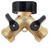 Biswing Garden Hose Splitter 2 Way, Heavy Duty Brass Connector Tap Splitter, Y Splitter 2 Valves with 2 Extra Rubber Washers