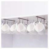 FOMANSH Mug Rack Under Cabinet - Coffee Cup Holder, 12 Mugs Hooks Under Shelf, Display Hanging Cups Drying Hook for Bar Kitchen Utensils Brown