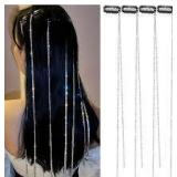 Chunyin 4 Pcs Rhinestone Hair Chains for Women Pearl Charm Rhinestone Hair Jewelry Accessories Crystal Extensions Clips Silver Gold Pins for Braids(Adjustable Silver)