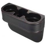 IOKONE Car Cup Holder, Auto Cup Drink Holders Multifunctional Auto Front Seat Organizer with PU Leather Cover, Gap Filler Storage Box Coin Bucket Console Side Pocket Cell Mobile Phone Holder (Black)