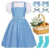 G.C Girls Blue Plaid Costume Kids Book Storybook Character Dress Up Outfits Halloween Cosplay Role Play Birthday Gifts