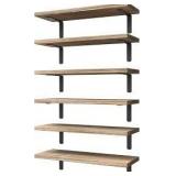 WOPITUES Wood Floating Shelves Set of 6, Shelves for Wall Decor, Farmhouse Shelf for Bedroom, Bathroom Storage Shelves, Book Shelves for Living Room - Rustic Brown