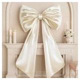 Froova Giant Bow Decoration Big Cream White Large Coquette Bow for Backdrop Birthday Party Room Wall Wedding Bride Decor, Ribbon Tie Hanging Gift Coquette Wall Decor (Satin, Internal Stability Layer)