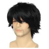 PUREHAIR Short Black Cosplay Wig for Men with Side Bangs - Anime Cosplay Wigs for Mens Halloween Costume Party (Black)