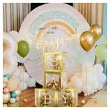 Ledido Transparent Balloon Boxes, Clear Balloon Boxes with 6 Pcs String Lights and 78 Letters for Baby Shower Gender Reveal 2026 New Year Grad Party Birthday Anniversary Bridal Decor - 6 Gold Boxes