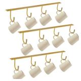 MOCOUM Under Cabinet Metal Mug Holder - Iron Hanging Rack for Coffee Cups and Kitchen Utensils Display (Gold, 3)