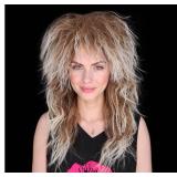 FantaLoonk Long Brown Gradient Blonde Wave 80s Wig 70s Halloween Mullet Cosplay Wig for Women