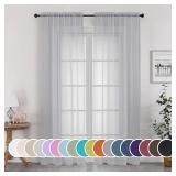 OWENIE Light Grey Sheer Curtains 84 inches Long 2 Panels Set for Bedroom Living Room, Soft Solid Living Room Sheer Curtain, Rod Pocket Light Filtering Farmhouse Curtains, 2 Pcs Each 42 W x 84 L
