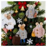 Watereem Set of 4 Christmas Felt Mouse Ornaments, 5 Mini Fishing Mice Figurines for Christmas Tree Wreath Hanging, Wool Xmas Tabletop Decor, Animal Crafts Holiday Easter Gifts Party Supply