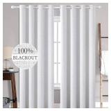 MIULEE Linen Texture Curtains for Bedroom Solid 100% Blackout Thermal Insulated Greyish White Curtains Grommet Room Darkening Drapes for Living Room Nursery 52x84 Inch (2 Panels)