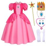 Mecamelon Pink Princess Costume for Girls Halloween Party Dress With Accessories (Pink, 7-8 Years)