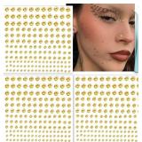 YUFUDUO 4 Sheets Fake Lip/Nose/Eyebrow Piercings - Stick-on GOLD-TONE Face Gems - Glam Punk Y2K Self-Adhesive Jewelry for Women & Men (Gold Plated)
