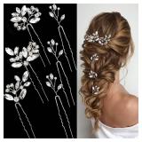 6 Pieces Bride Hair Pins Rhinestones Hair Accessories for Women Crystal Wedding Hair Piece for Bride Women Girls Bridesmaids(Silver)