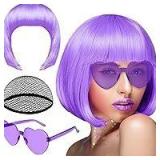 NSODREEM Purple Wig and Party Sunglasses, 12 Inch Dark Purple Bob Wigs for Women, Neon Glasses Short Wigs for Women - Bachelorette Party Wigs Decorations Favors (Purple)