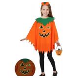 Causpreiau 2Pcs Pumpkin Costume Adult,Glow in the Dark Poncho for Women with Headband and Candy Bag for Halloween