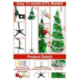 5 Ft Pop Up Christmas Tree with Lights Timer, Collapsible Tinsel Christmas Tree with 50 Warm White&Color Changing Lights 8 Modes and Balls Ornaments 3D Star Sequins for Home Holiday Party Indoor Decor