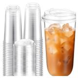 Baderke 50 Sets Crystal Clear Plastic Cups With Lids, Disposable Iced Coffee Cups with Lids for Smoothie, Cold Beverages, Drinking Cups, Cold Drinks for Party, Wedding, Event(Clear,20 oz)