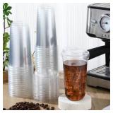 Baderke 50 Sets Crystal Clear Plastic Cups With Lids, Disposable Iced Coffee Cups with Lids for Smoothie, Cold Beverages, Drinking Cups, Cold Drinks for Party, Wedding, Event(Clear,20 oz)