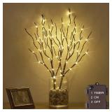 Hairui Twig Branches with Fairy LED Lights 18IN 70LED Battery Operated Lighted Brown Willow Branches for Home Witner Christmas Decoration Indoor Outdoor Use (Vase Excluded)