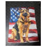 iWeeta German Shepherd Garden Flag 12x18 Inch Double Sided Outside, Patriotic German Shepherd with American Flag Oil Painting Style Porch Yard Patio Outdoor Decoration